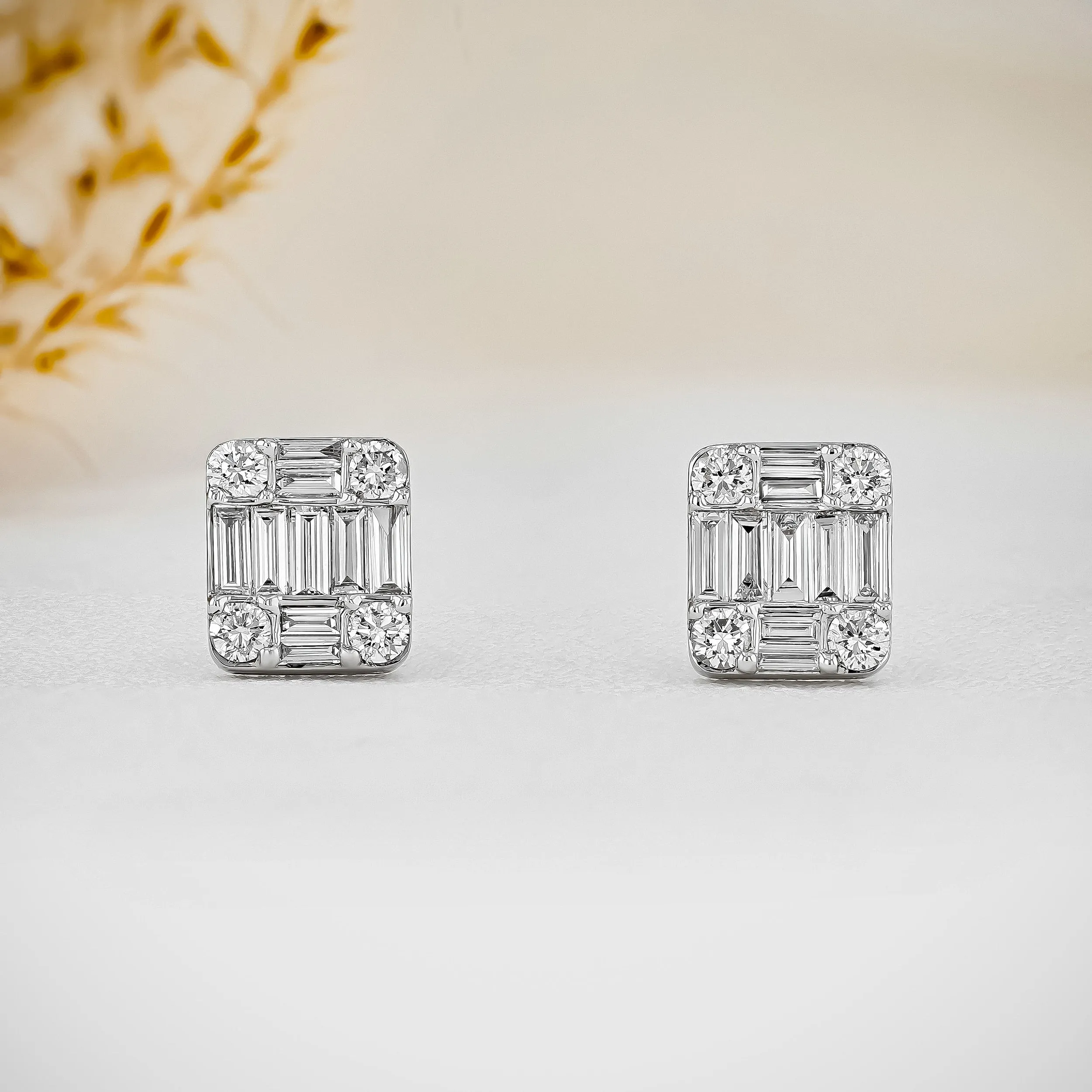 0.99 TCW Baguette & Round Moissanite Diamond Stud Earrings