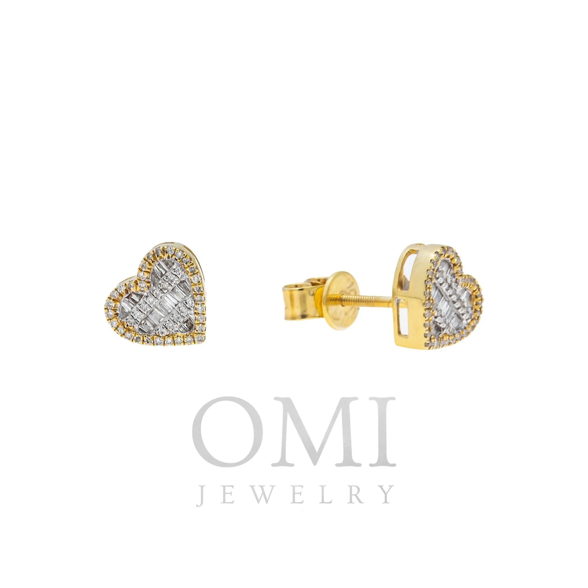 10K GOLD BAGUETTE DIAMOND HEART EARRINGS 0.27 CTW