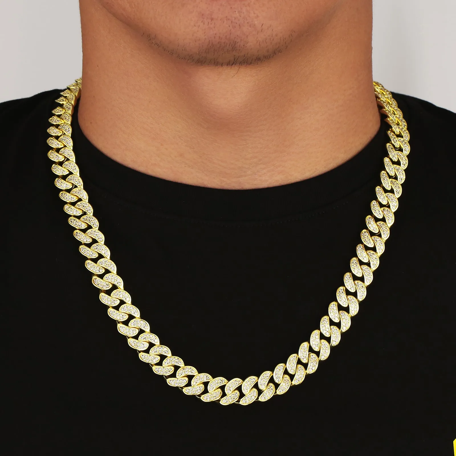 12mm Iced Out Cuban Link Necklace in 14K Gold