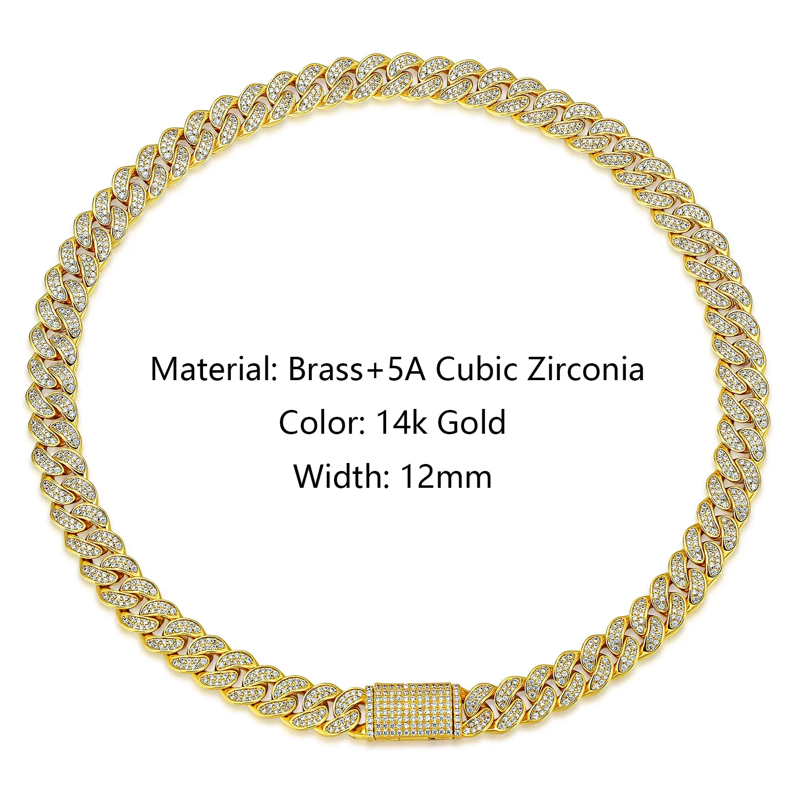 12mm Iced Out Cuban Link Necklace in 14K Gold