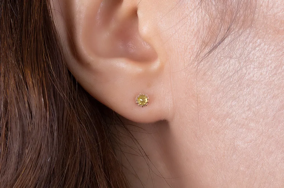 14k 18k Gold 3mm Rough Yellow Diamond Helix Tragus Cartilage Ball Back Barbell Piercing Earring