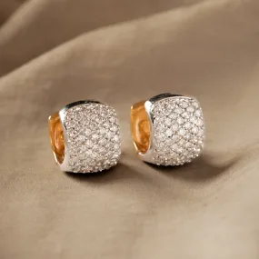 14K Gold 2 Carat Diamond Pave Huggie Earrings