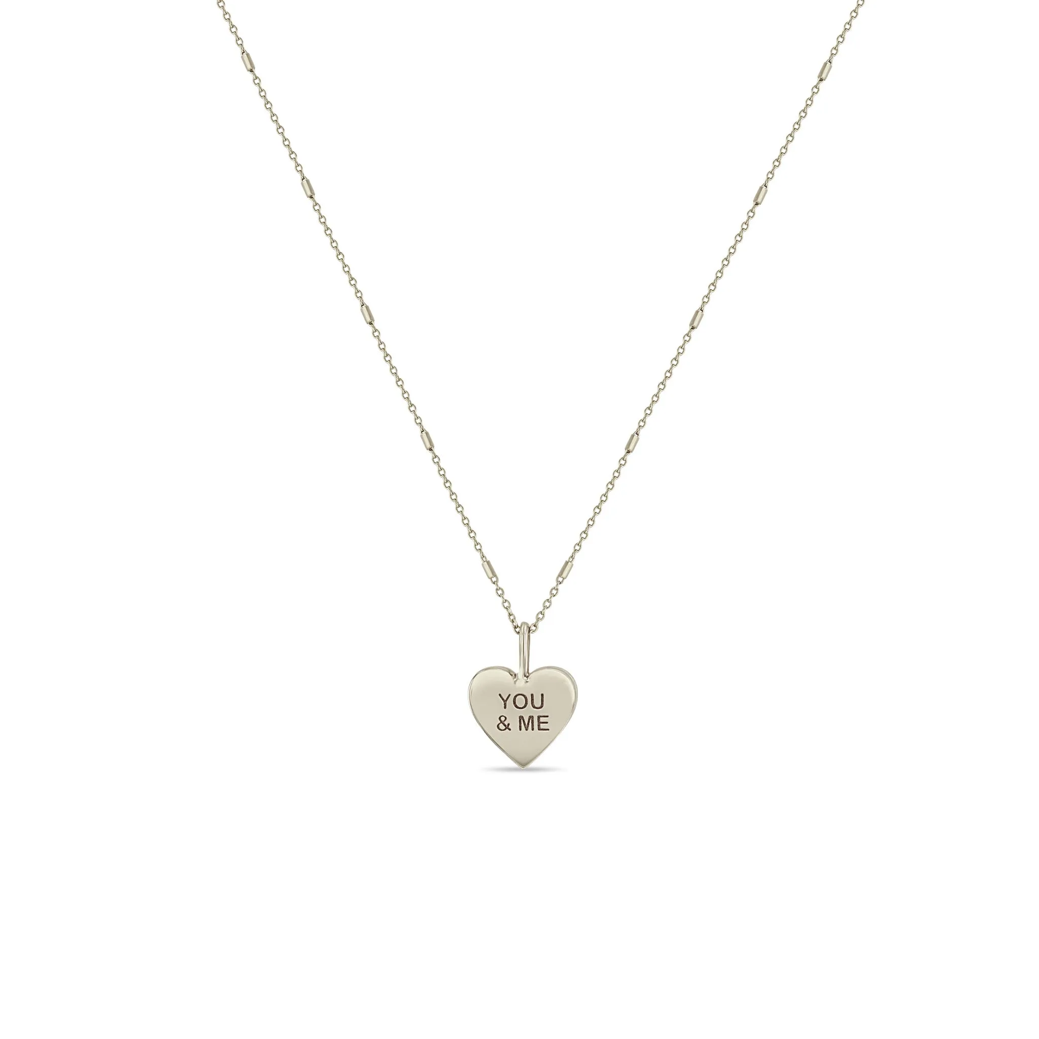 14k Gold Candy Heart Pendant Bar and Cable Chain Necklace