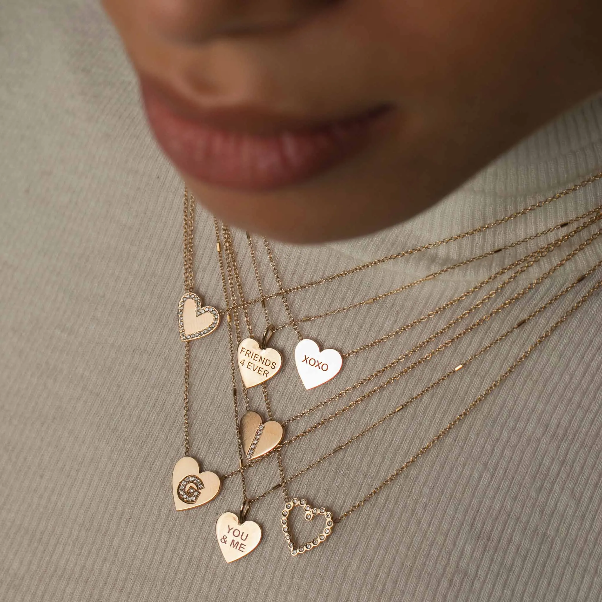 14k Gold Candy Heart Pendant Bar and Cable Chain Necklace