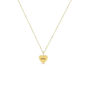 14k Gold Candy Heart Pendant Bar and Cable Chain Necklace