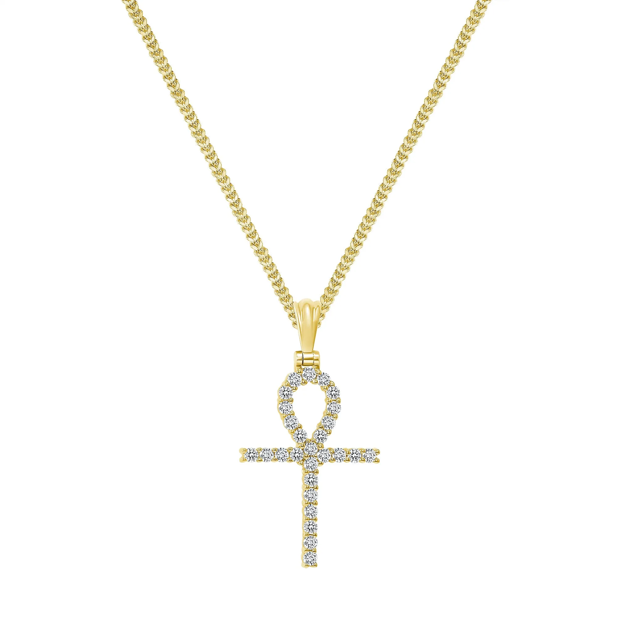 14K Gold Diamond Ankh Pendant