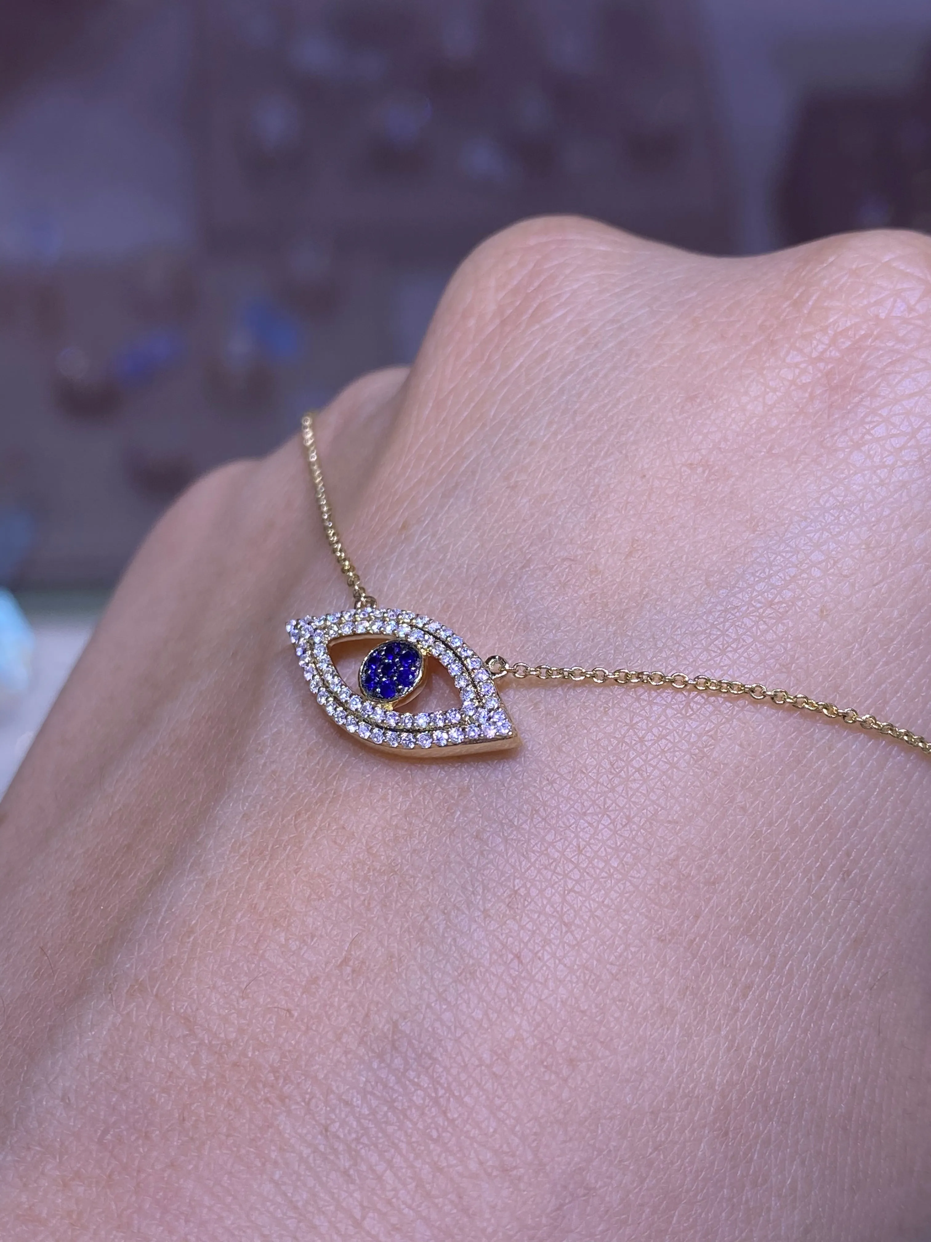 14K Gold Evil Eye Diamond Pavé Pendant