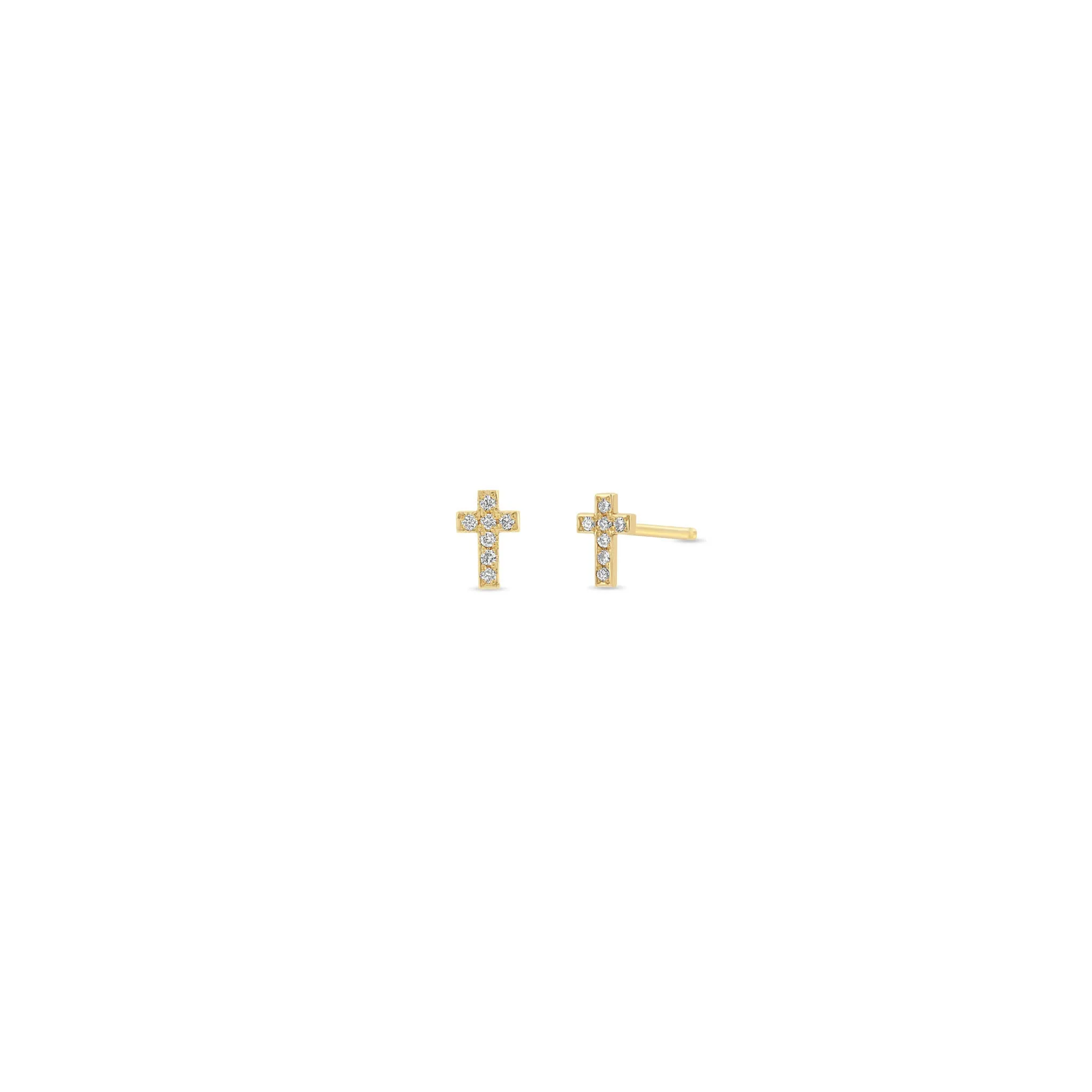 14k Itty Bitty Pavé Diamond Cross Stud