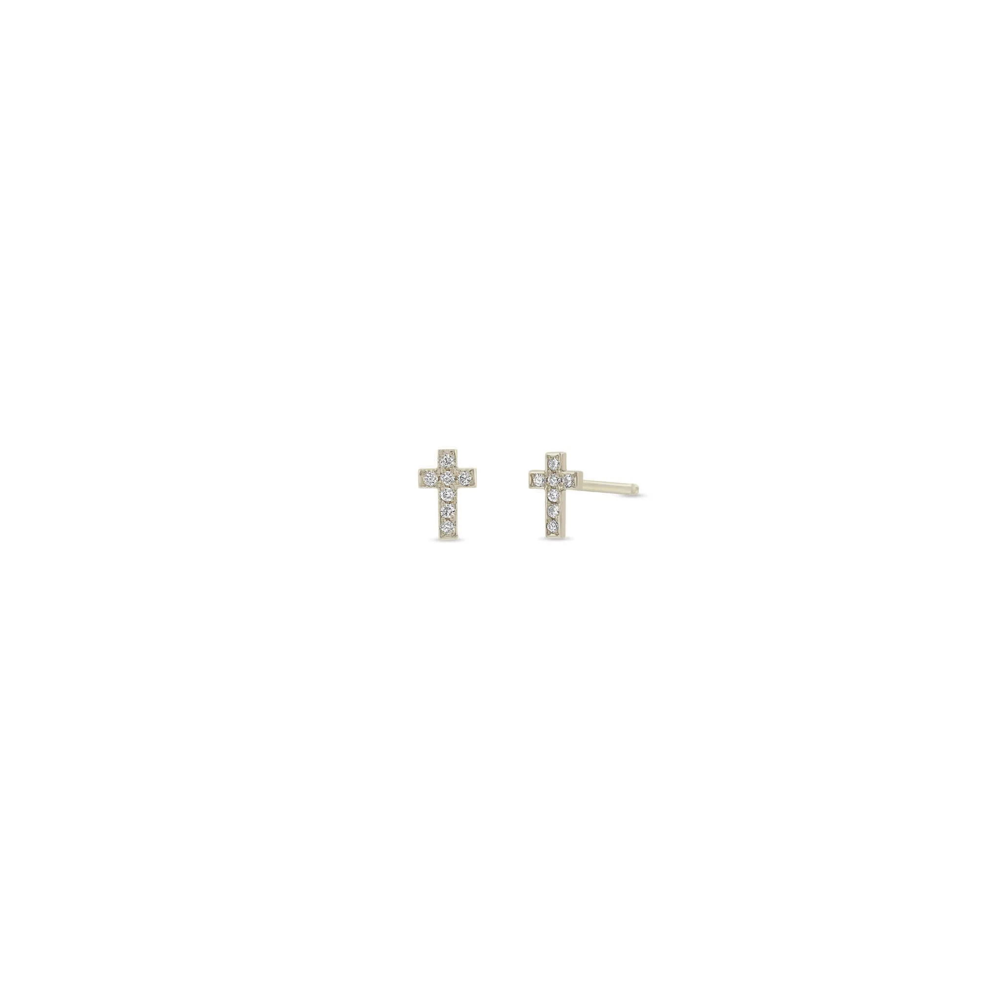 14k Itty Bitty Pavé Diamond Cross Stud