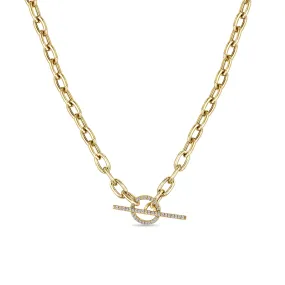 14k Large Square Oval Link Chain Pavé Diamond Toggle Necklace