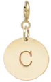 14k Small Engraved Initial Disc Charm Pendant on Spring Ring