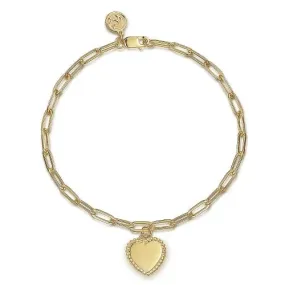 14K Y Gold 7 Paperclip Bracelet with Heart