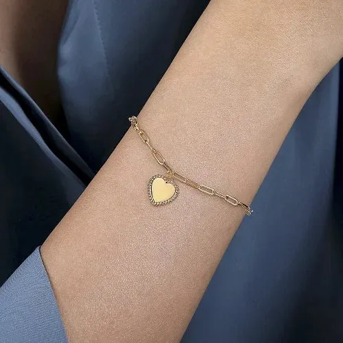 14K Y Gold 7 Paperclip Bracelet with Heart