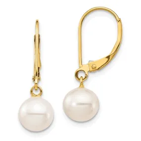 14K Y Gold 8.5-9mm FWP Pearl Leaver-back Earrings