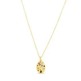 14K Yellow Gold Gemstone Inlay Oval Pendant Necklace - 18"