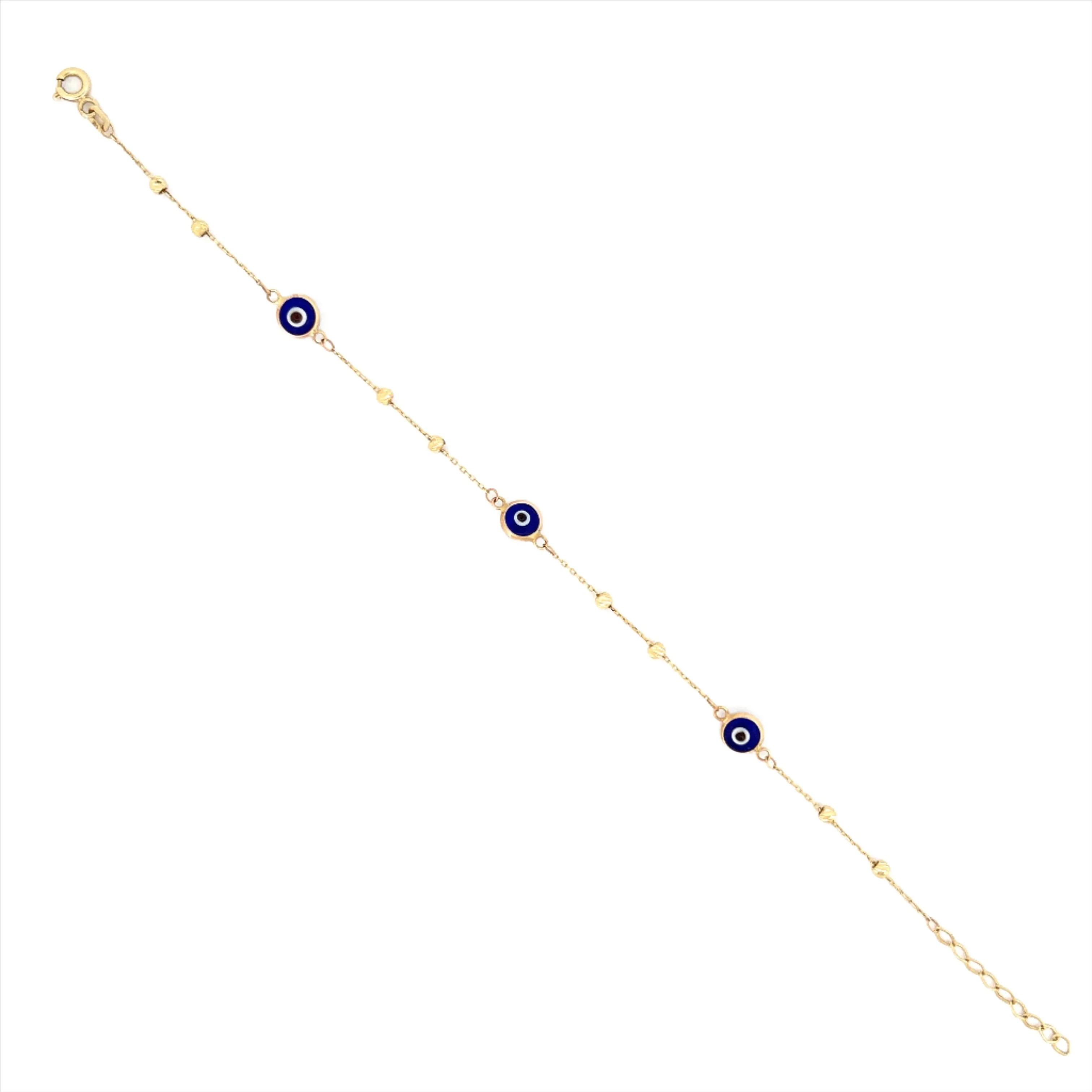 14K Yellow Gold Spaced Diamond Cut Ball Bracelet