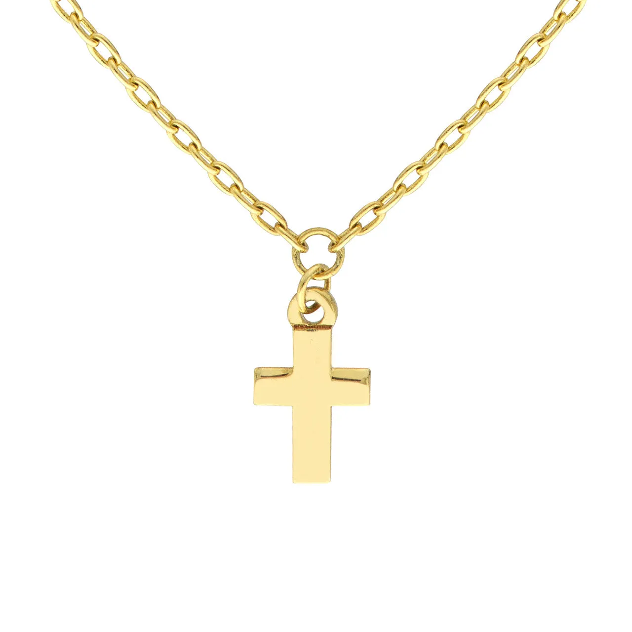 14K Yellow Gold Tiny Cross Pendant Necklace