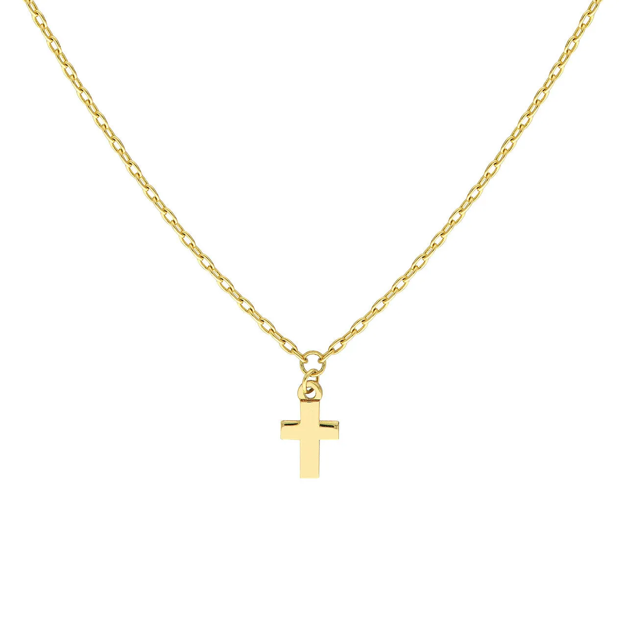 14K Yellow Gold Tiny Cross Pendant Necklace