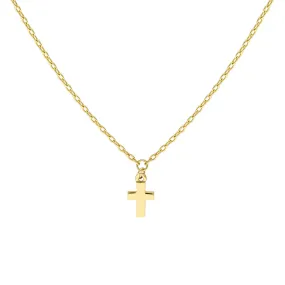 14K Yellow Gold Tiny Cross Pendant Necklace