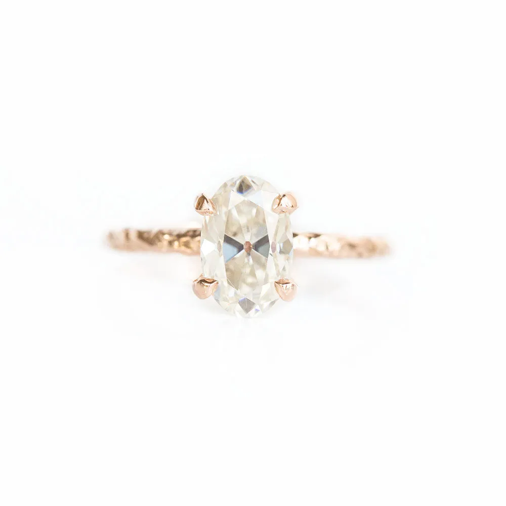 1.5ct Antique Oval Cut Moissanite Ring in 14k Rose Gold Evergreen 4 Prong Solitaire