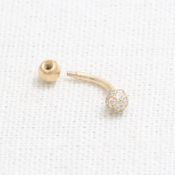 18K 14K Solid Gold 3.5mm Cz or Diamond Snug Rook Eyebrow Navel Daith Banana Curved Earring Barbell Piercing