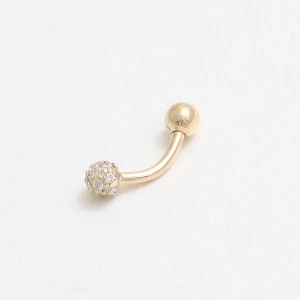 18K 14K Solid Gold 3.5mm Cz or Diamond Snug Rook Eyebrow Navel Daith Banana Curved Earring Barbell Piercing