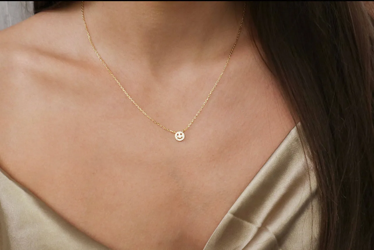 18k/925 Vermeil Happy Face with CZ Necklace