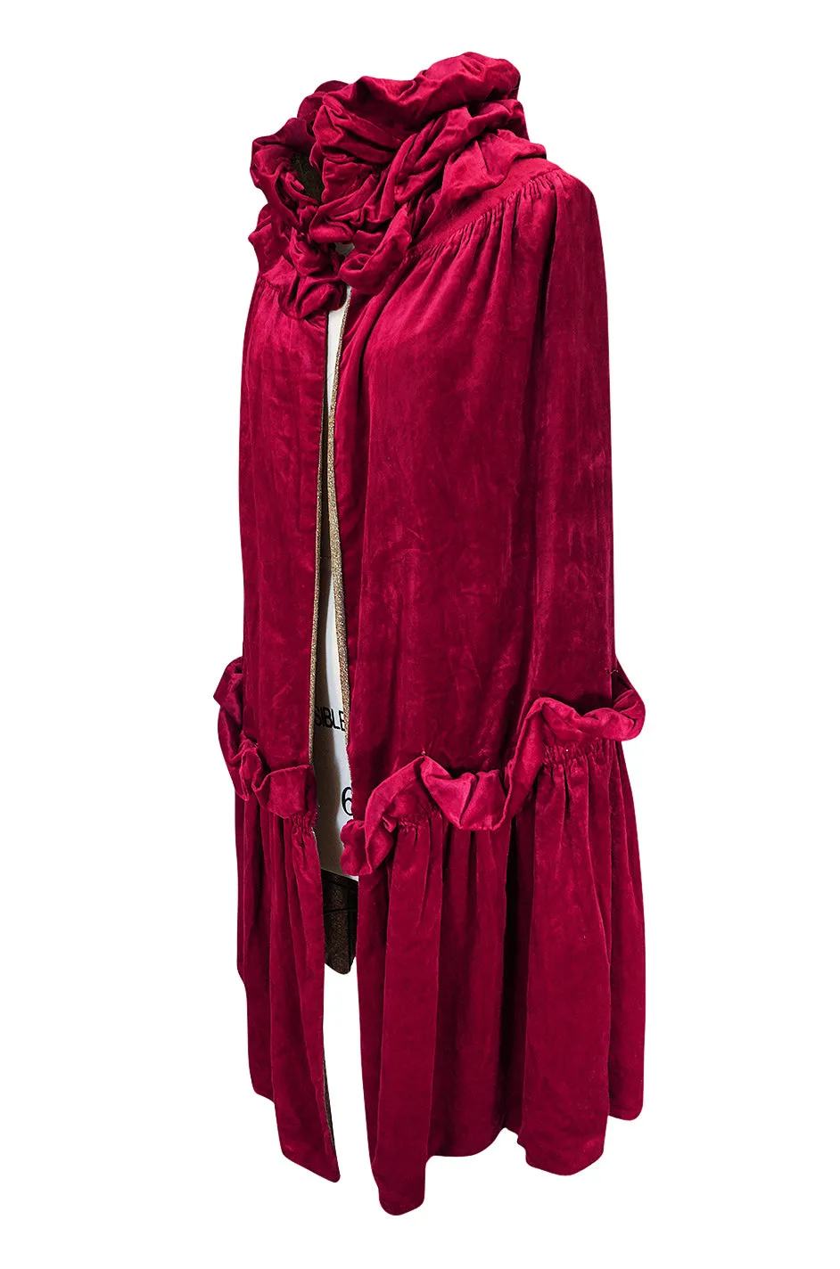 1920s Deep Fuschia Pink Velvet Reversible Gold Lame Cape