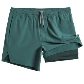 2 in 1 Stretch Short Lined Dark Green Gym Shorts