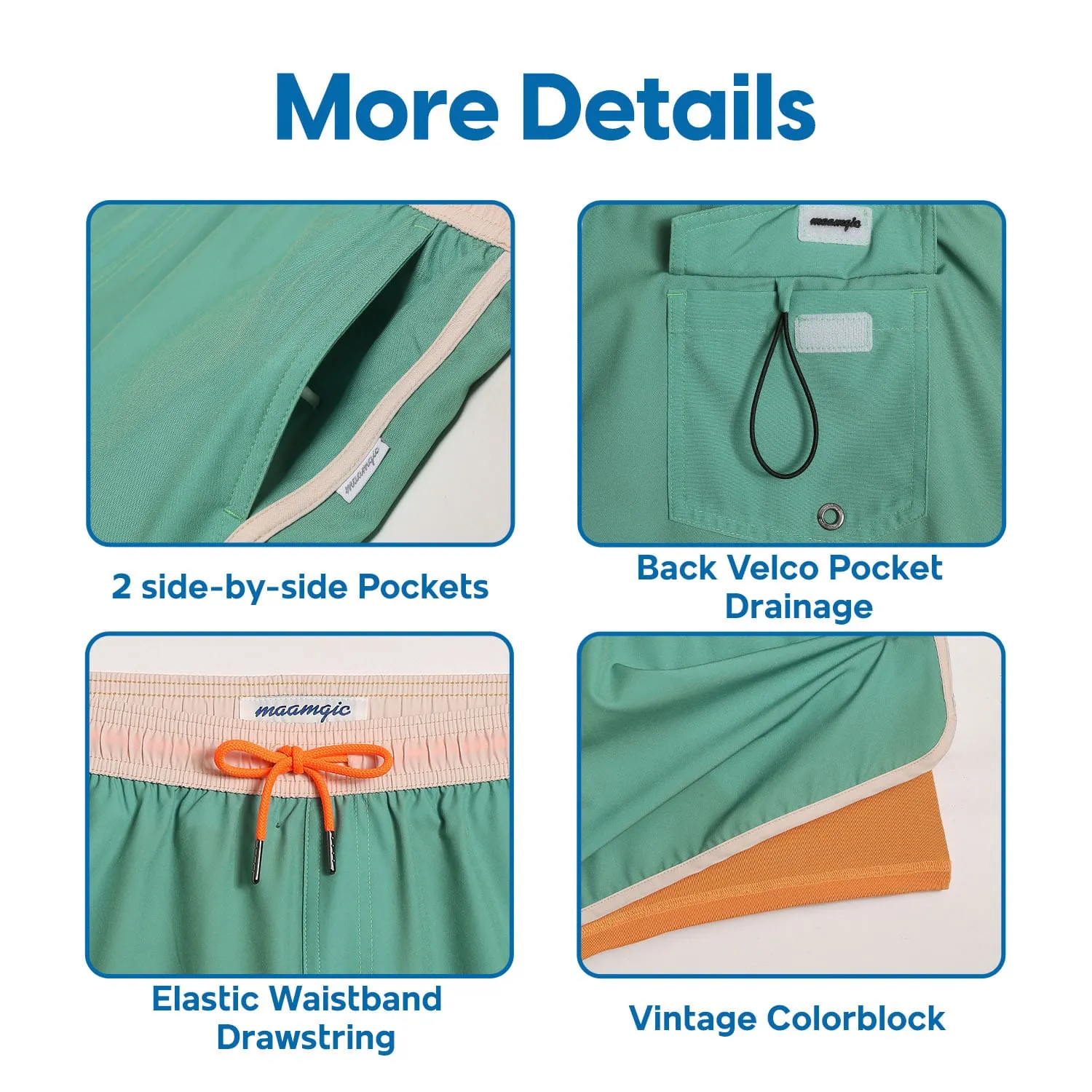 4.5 Inseam 2 in 1 Stretch Short Liner Green Orange Swim Shorts