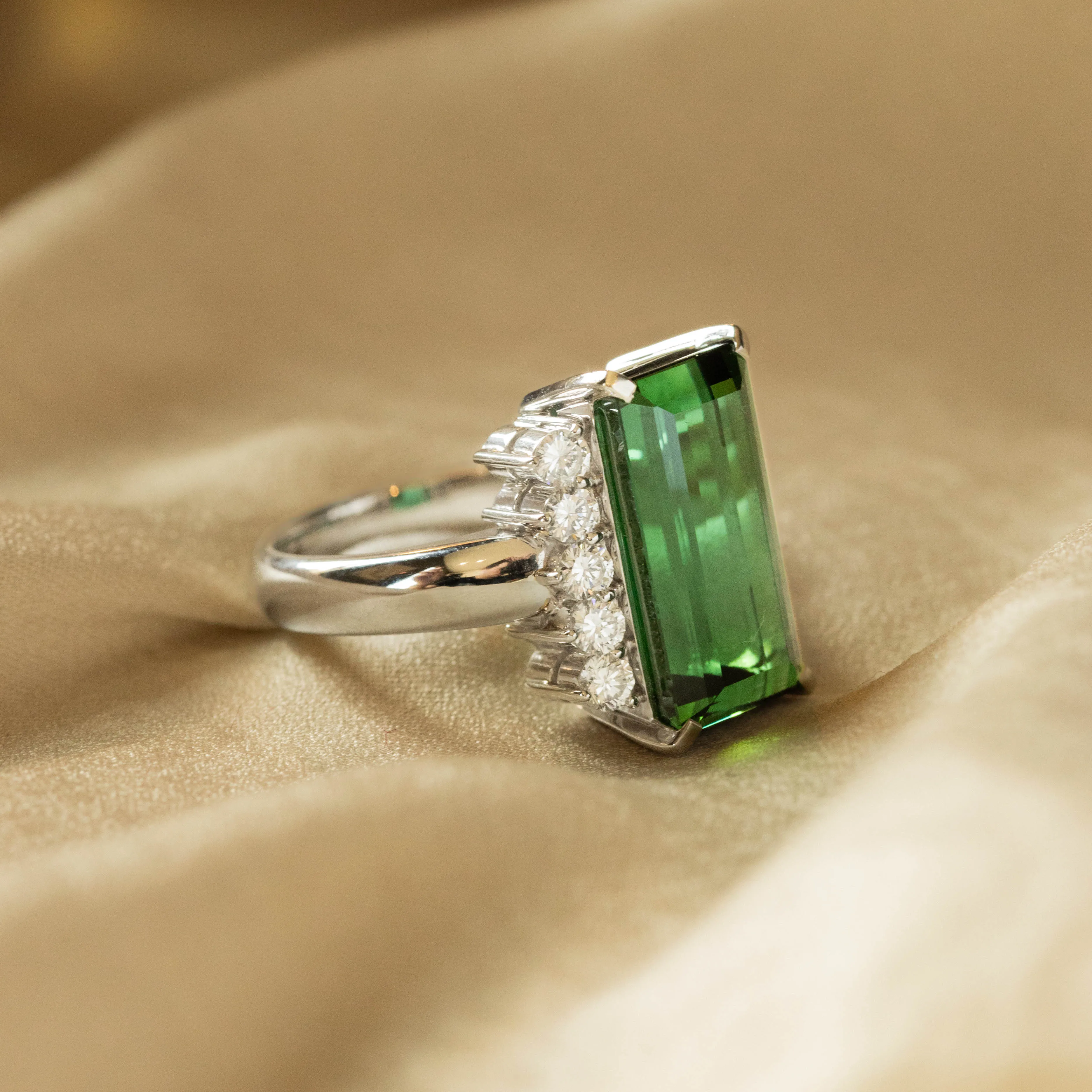 7.98 Carat Green Tourmaline Diamond Ring