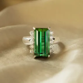 7.98 Carat Green Tourmaline Diamond Ring