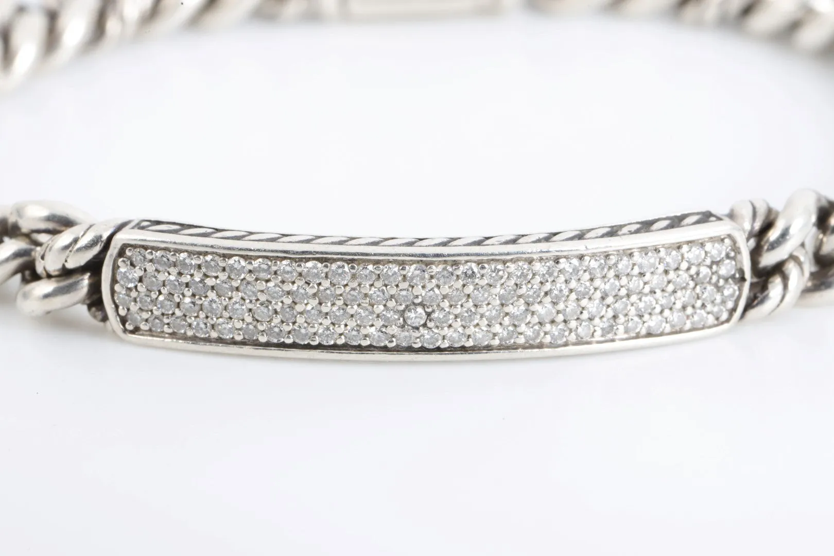 7" David Yurman 925 Silver 1.00tcw Diamond Pave ID Bracelet (23.94g.)