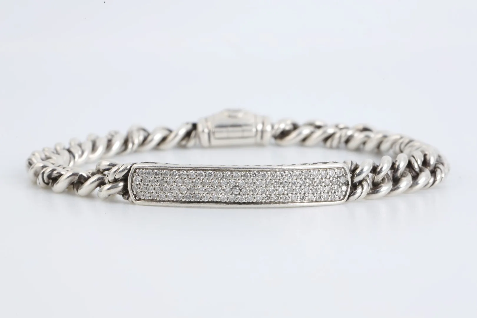 7" David Yurman 925 Silver 1.00tcw Diamond Pave ID Bracelet (23.94g.)