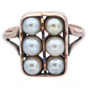 Antique 10K Yellow Gold Pearl Rectangle Cocktail Ring Size 6.25