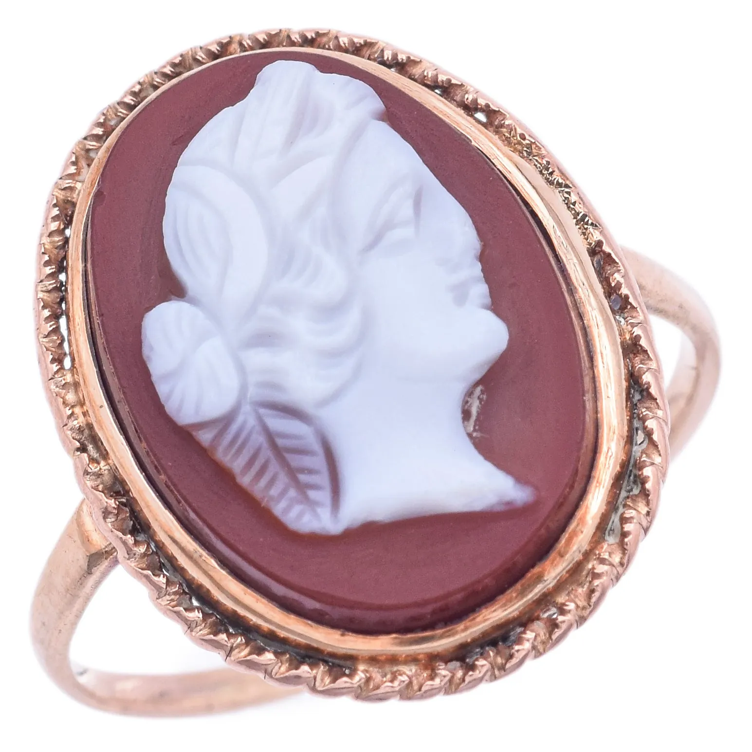 Antique 14K Yellow Gold Cameo Hardstone Cocktail Ring Size 5.5