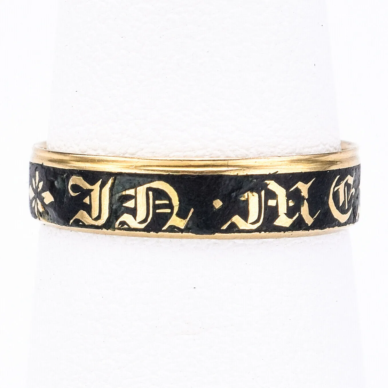 Antique Georgian 18K Yellow Gold Enamel Mourning Band Ring