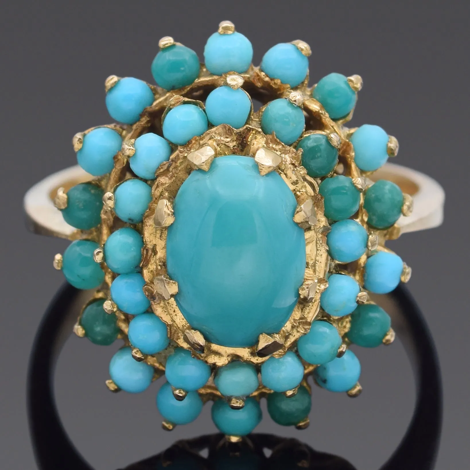 Antique Turquoise 18K Yellow Gold Cocktail Ring Size 6.75