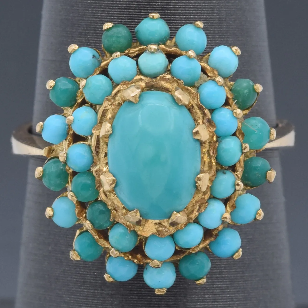 Antique Turquoise 18K Yellow Gold Cocktail Ring Size 6.75