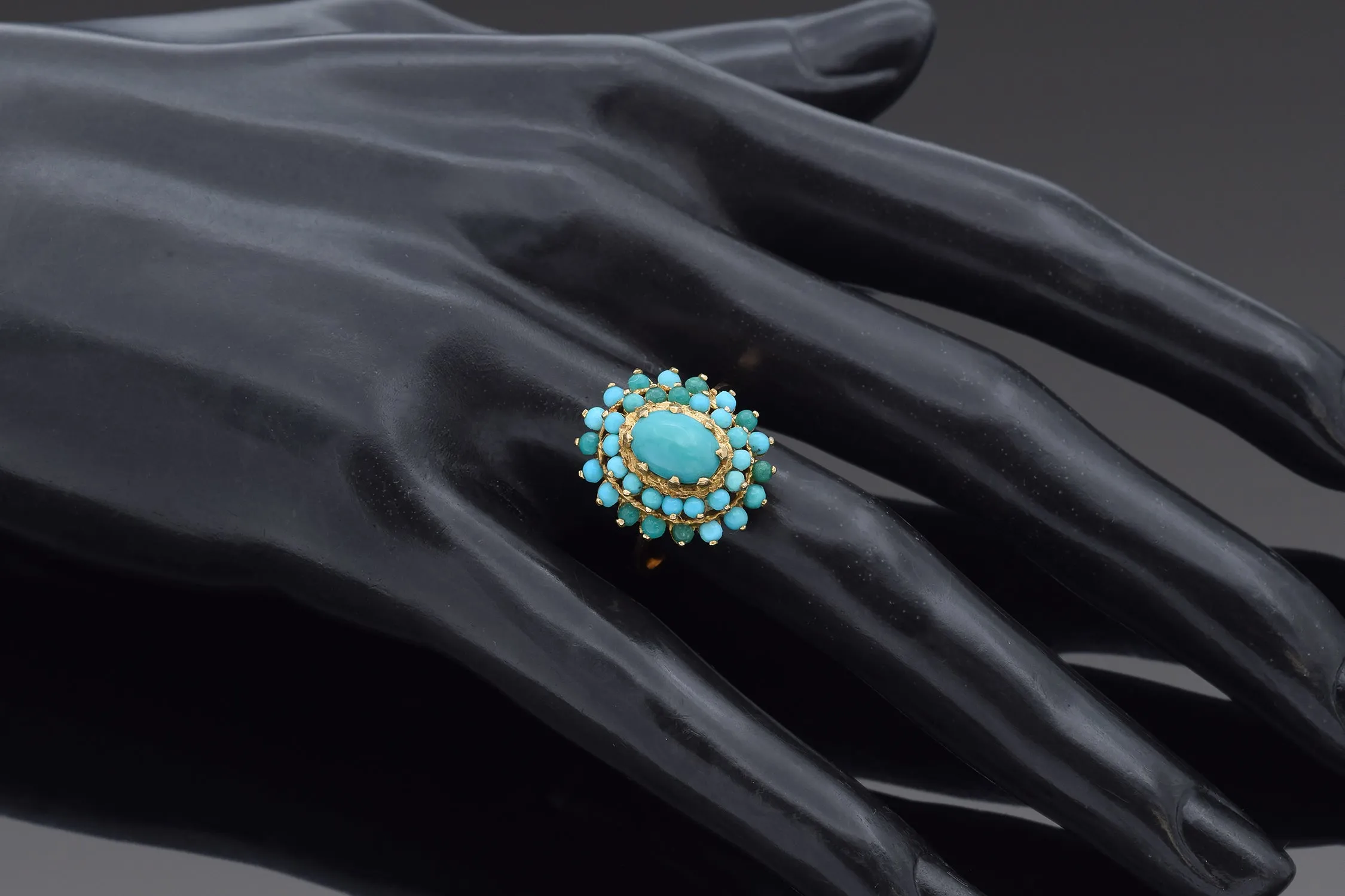 Antique Turquoise 18K Yellow Gold Cocktail Ring Size 6.75