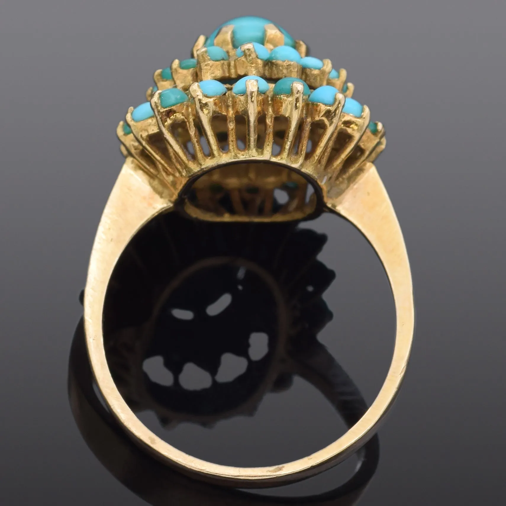 Antique Turquoise 18K Yellow Gold Cocktail Ring Size 6.75