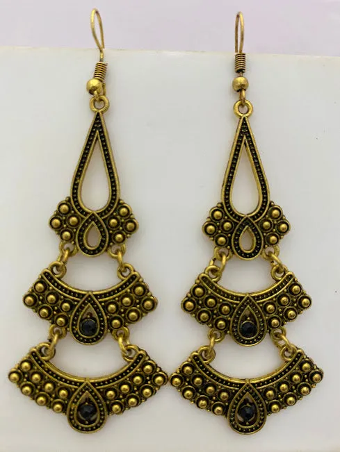 Beautiful Yellow Color Antique Gold Long Hook Earrings