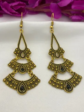 Beautiful Yellow Color Antique Gold Long Hook Earrings