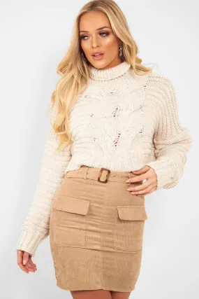 Beige Cable Knit Sleeve Detail Jumper - Miyonna