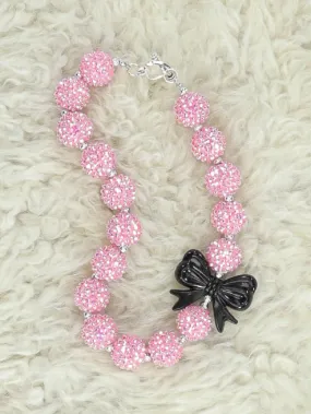 Black Bow Pink Sparkly Bubblegum Necklace