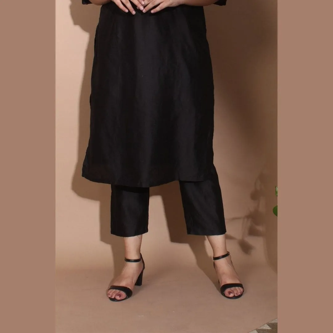 Black Chanderi Trousers With Pockets