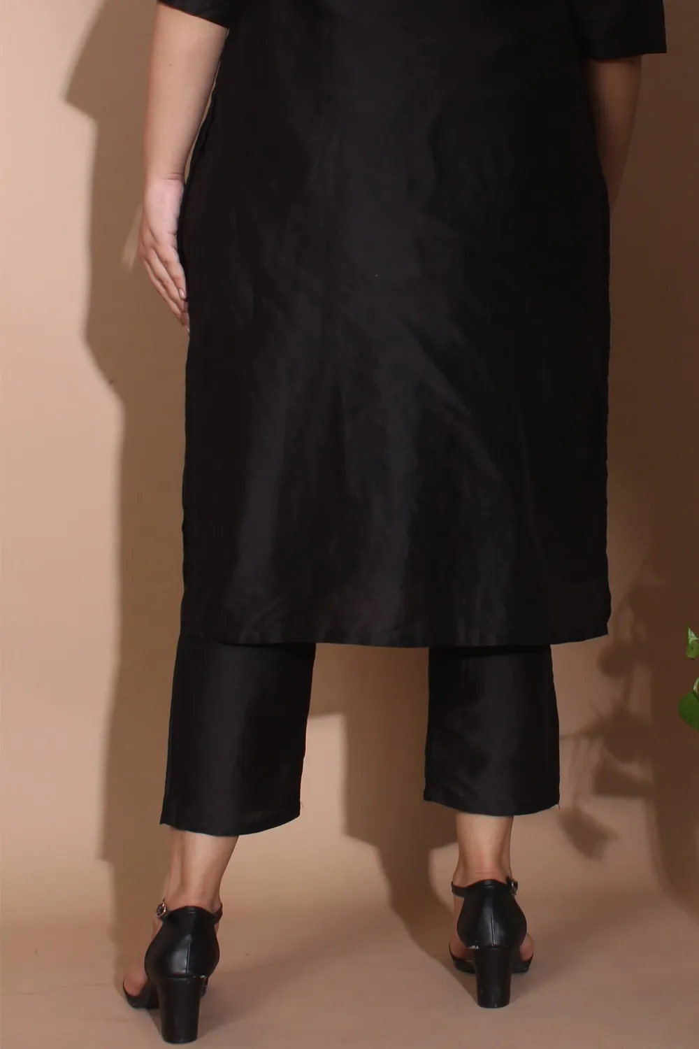 Black Chanderi Trousers With Pockets