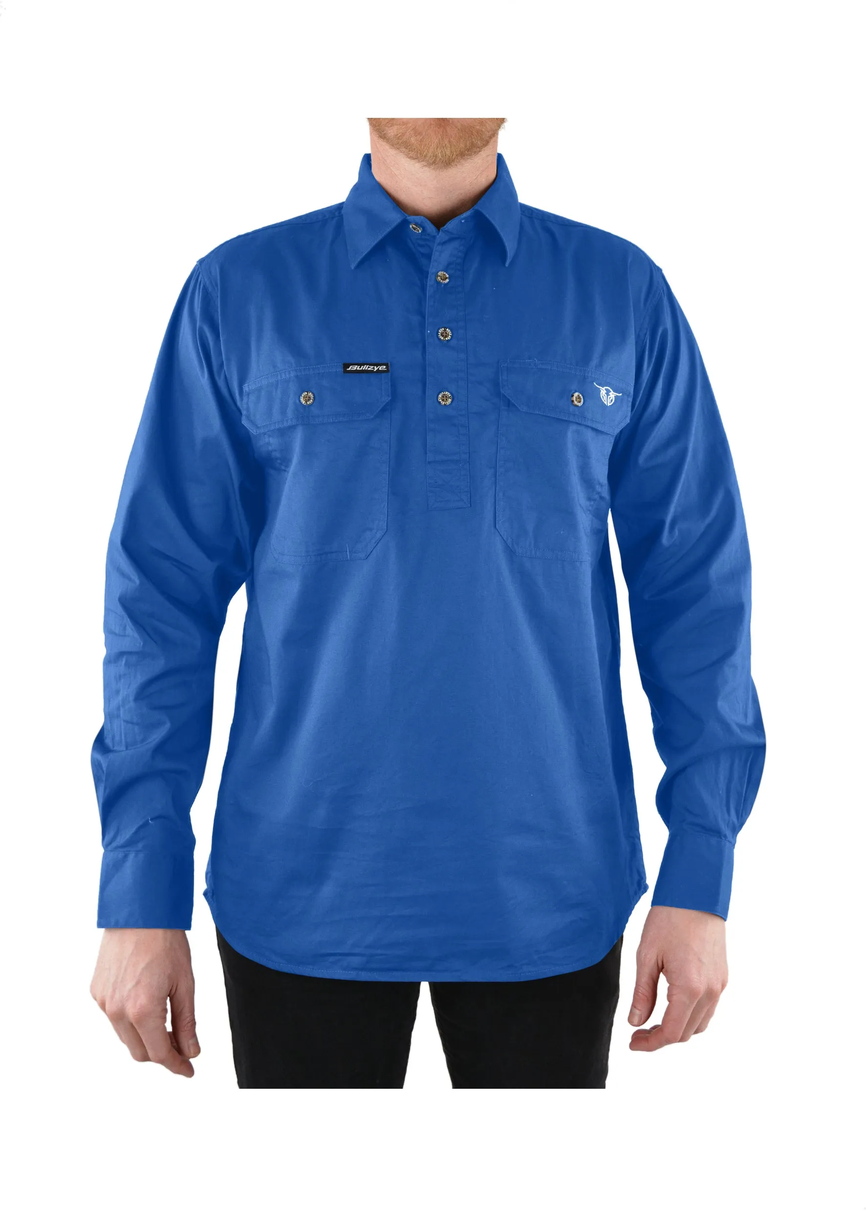 Bullzye Mens Half Placket Work Shirt - Cobalt - B1S1101120 - ON SALE