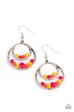 Bustling Beads Multi Pink & Yellow Earrings - Paparazzi Accessories