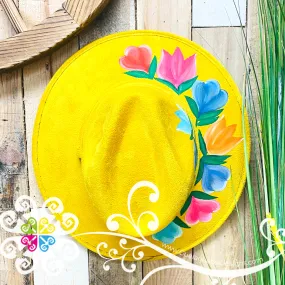 Canary Yellow Multicolor Flowers - Hand Painted Fall Hat